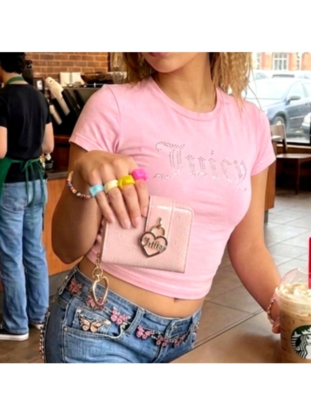 Juicy Couture Simply Perfect tab wallet embossed logo gold-tone heart charm